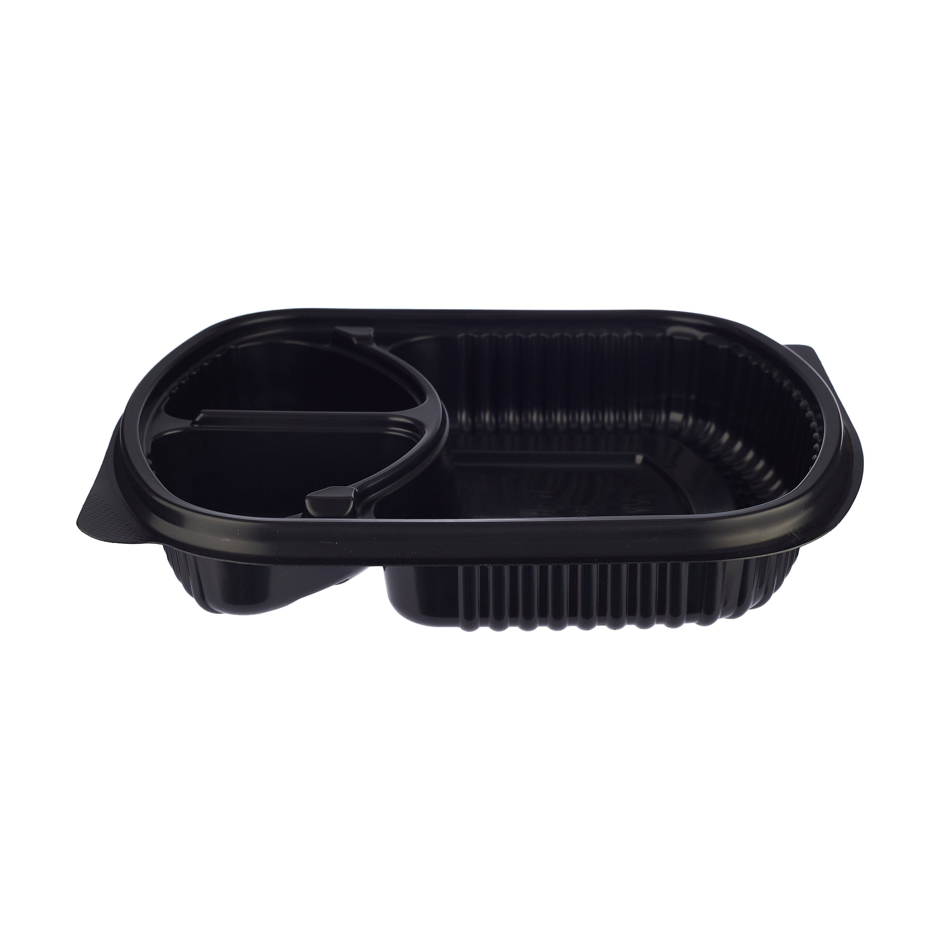 250 Pieces Black Base Rectangular 3-Compartment Container